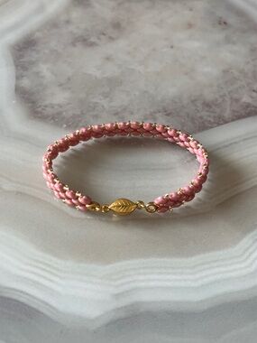 ✨Pink Sands Handmade Beaded Bracelet with Leaf Clasp✨
